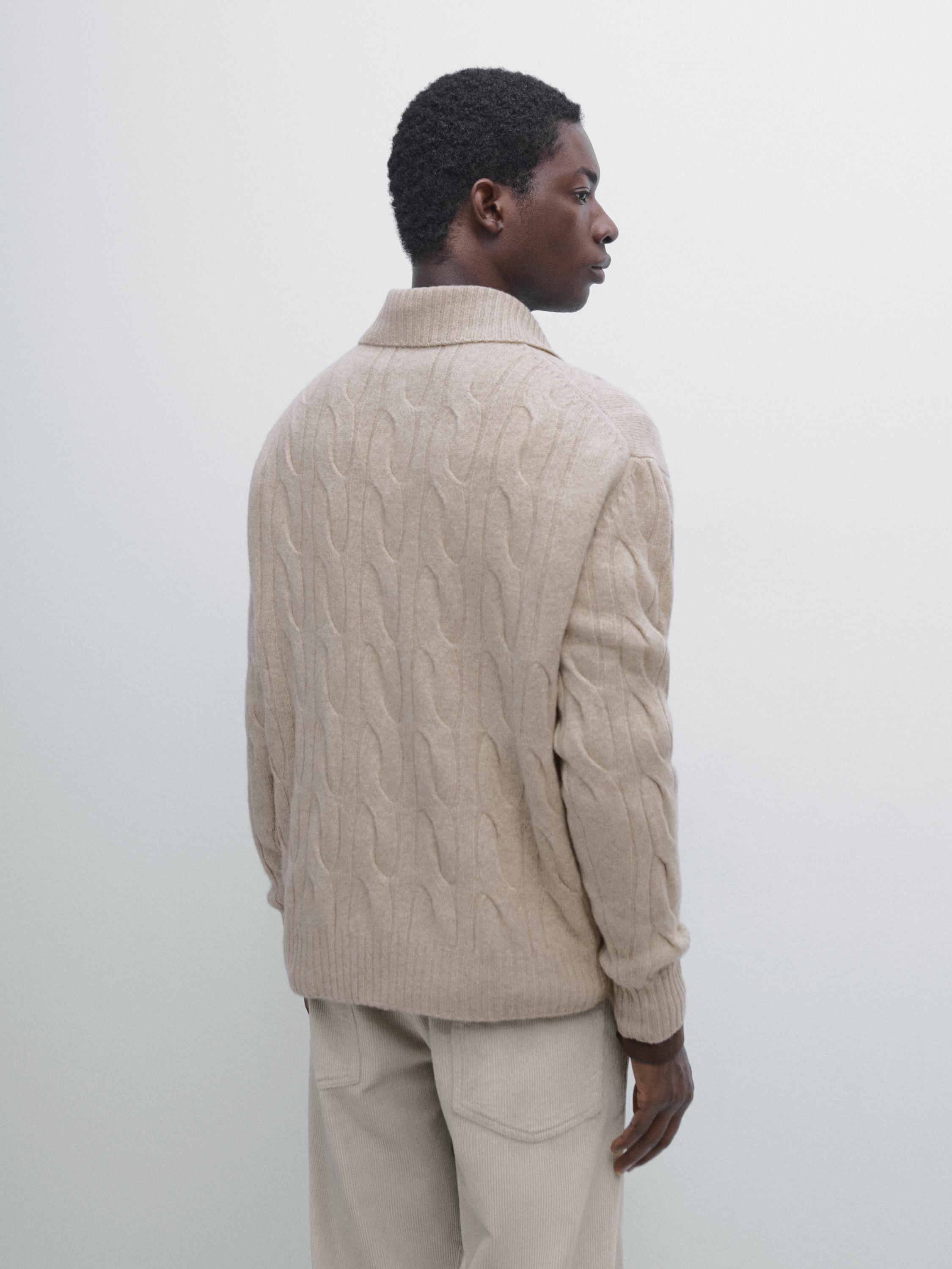 Wool cable-knit polo sweater